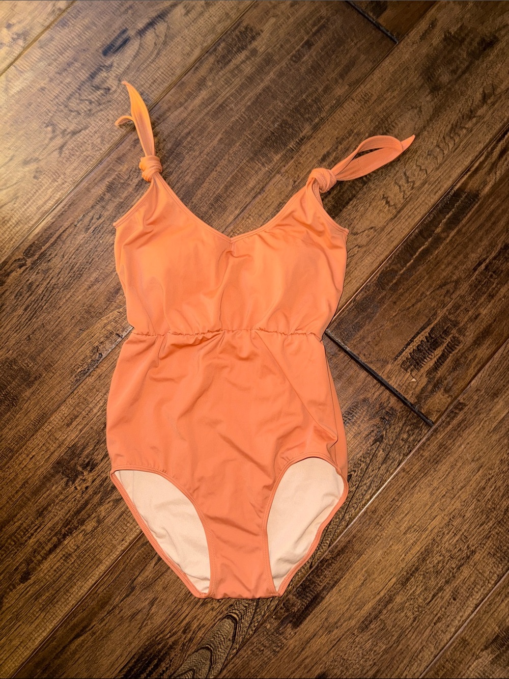 Kortni Jeane Rust/Clay/Peach One-Piece Swimsuit with Tie Straps. SMALL. NWOT.
